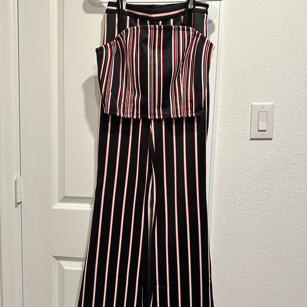 Flying Tomato Black and Pink Striped Jumpsuit